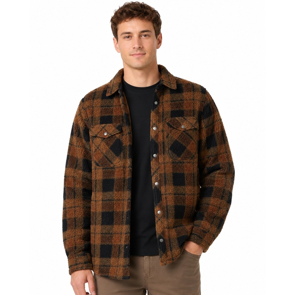 O'Neill Men's Glacier Plaid Superfleece Shirt Jacket Dark Khaki Medium $70
